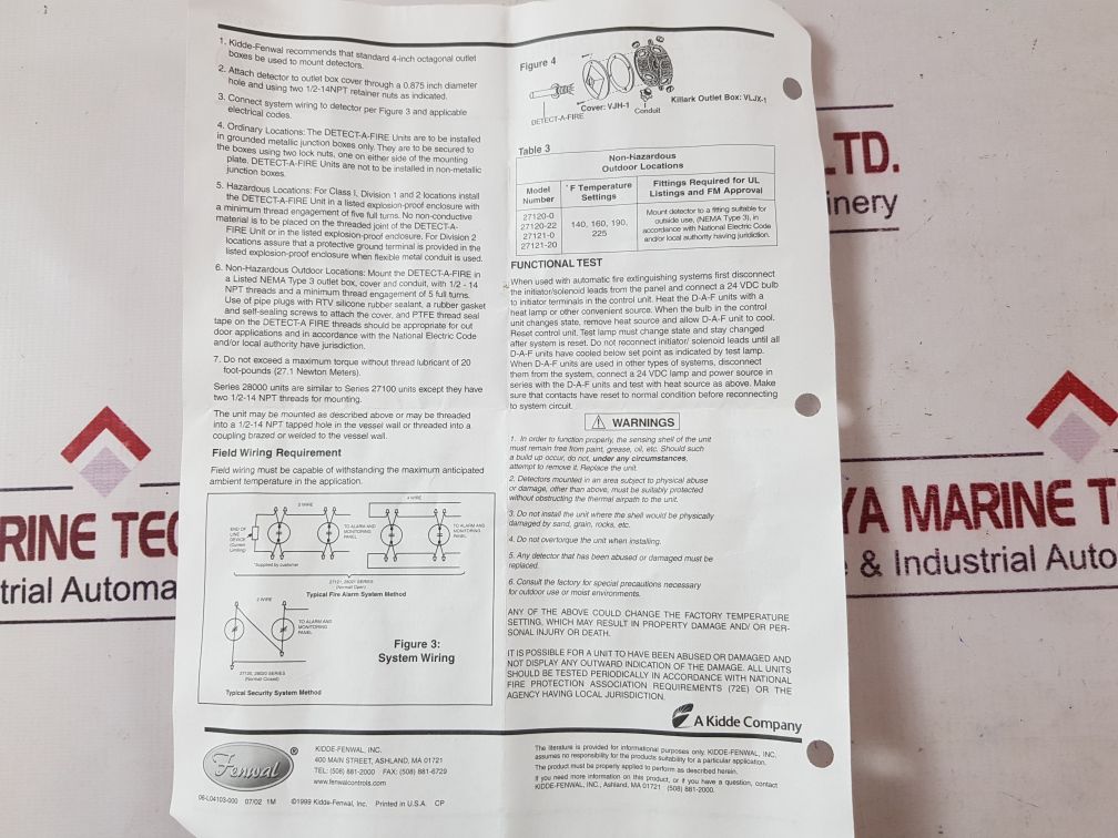 Kidde-fenwal 27121-0 Fire Heat Detector 12-e27121-000-04 190F
