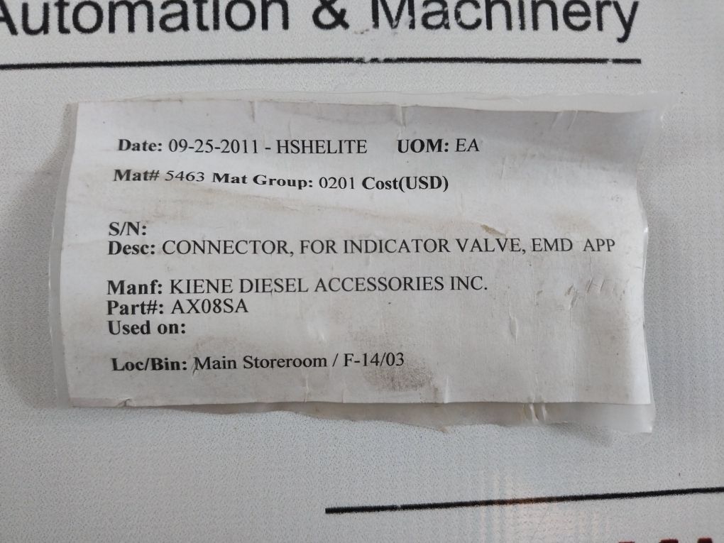 Kiene Ax-08Sa Connector For Indicator Valve