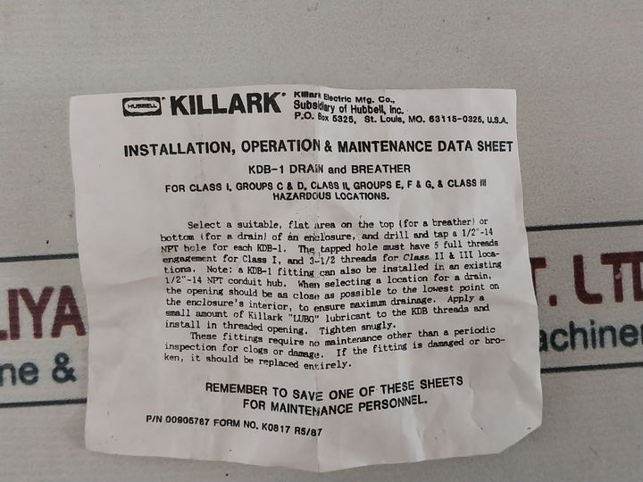 Killark Kdb-1 Breather Drain Plug 00905767