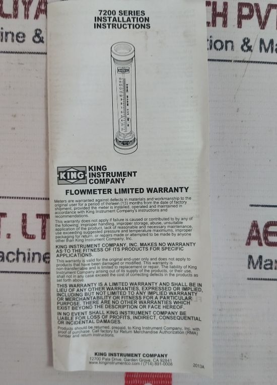King 7205018131W Flowmeter M0061