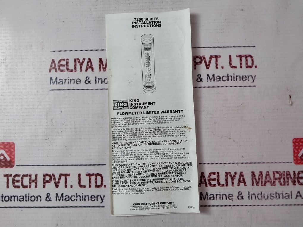 King Instrument 7205021131W Port Tube Flowmeter M0060