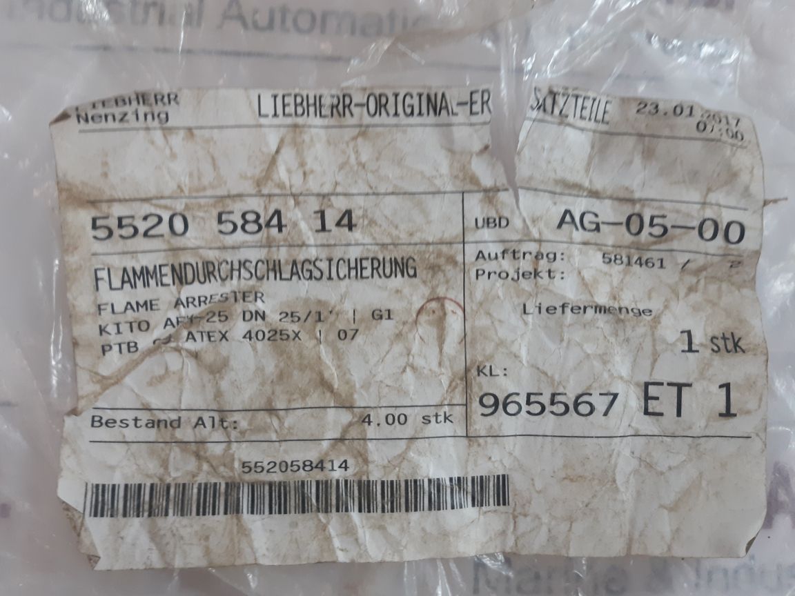 Kito Armaturen Aeh-5-iia-25 Flame Arrester Free Shipping