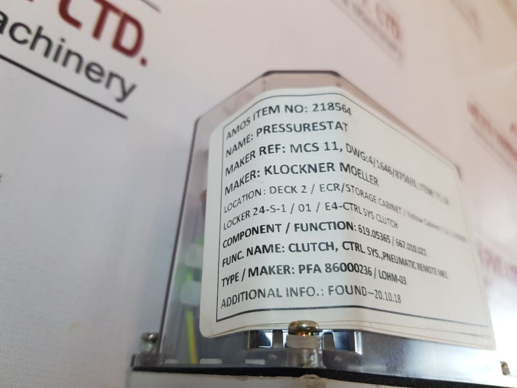 Klockner Moeller Mcs11 Pressure Switch