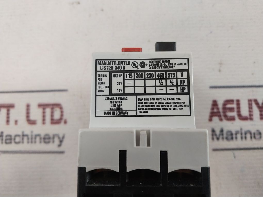 Klockner Moeller Pkzm 1-0,24 Thermal Magnetic Circuit Breaker 50/60Hz