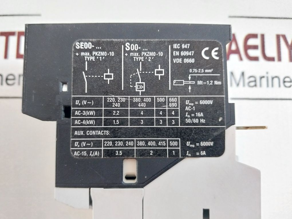 Klockner Moeller Se00-11-pkz0 Contactor 11A-600V Ac