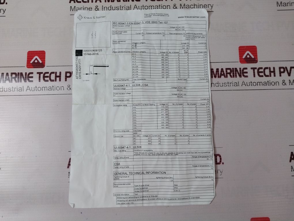 Kraus & Naimer Ch10 Isolator Selector Switch E1057476, 600 Vac 20 Amp