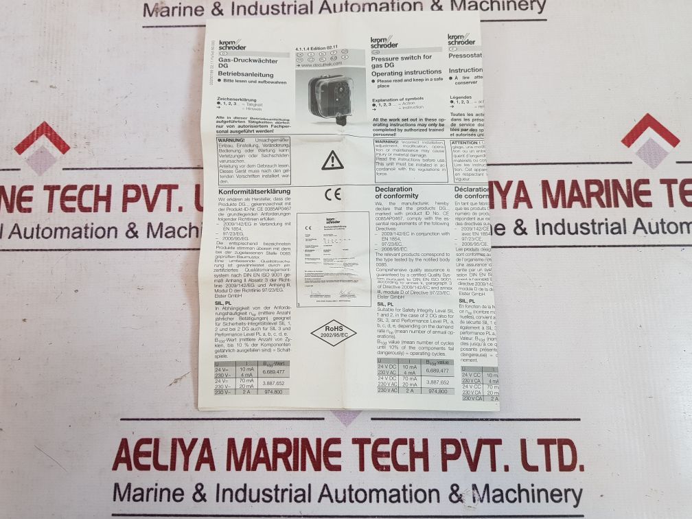 Krom Schroder Dg150U-3 84447500 Gas Pressure Switch 84447500