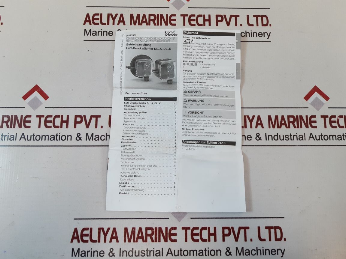 Krom Schroder Dl150A-31/84444880 Pressure Switch