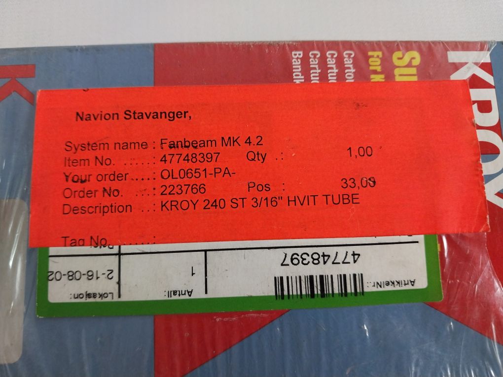 Kroy 2404210 3/16 Tube-white Supply Cartridge