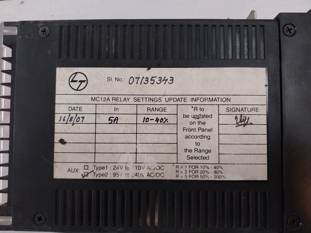 Larsen & Toubro Mc12A Earth Fault Relay