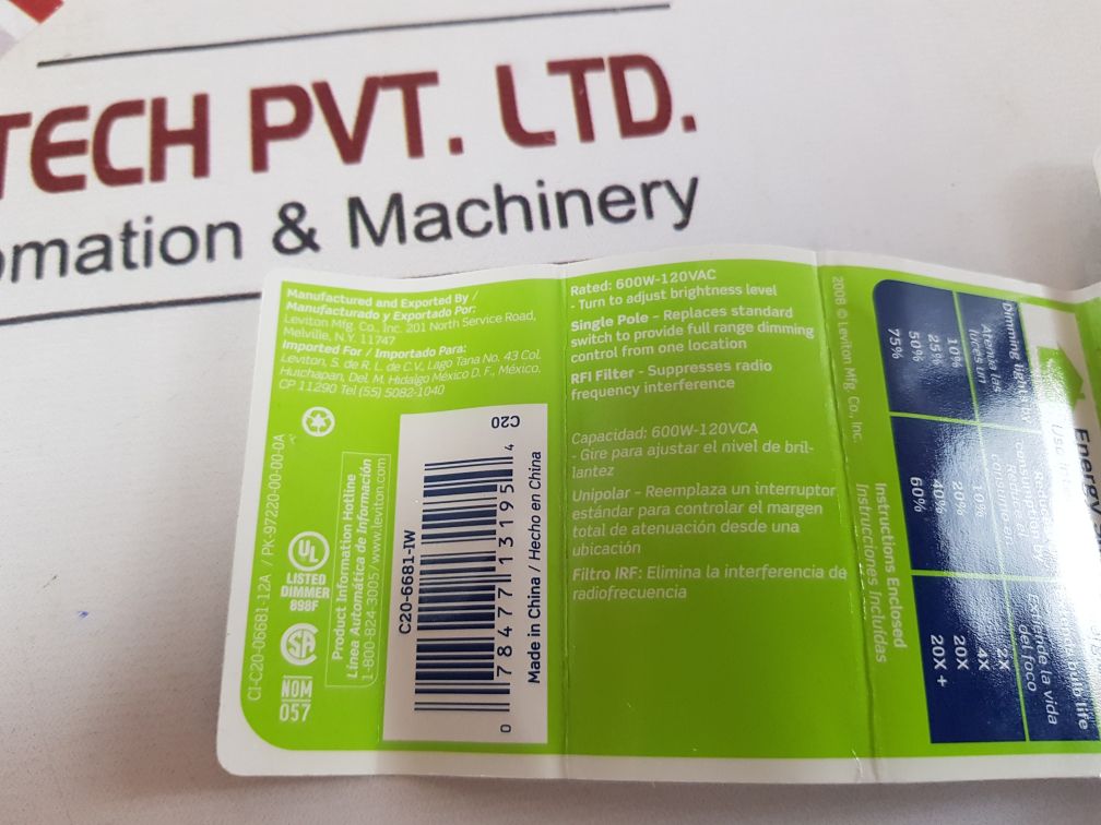 Leviton 6681 Dimmer Incandescent Rotary