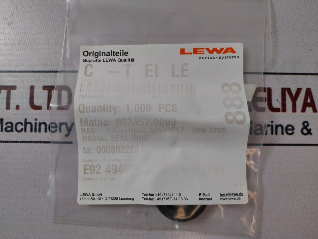 Lewa 114282.1002 Pump Elem Gaskets Radial Seal Ring Kit 071848.0062