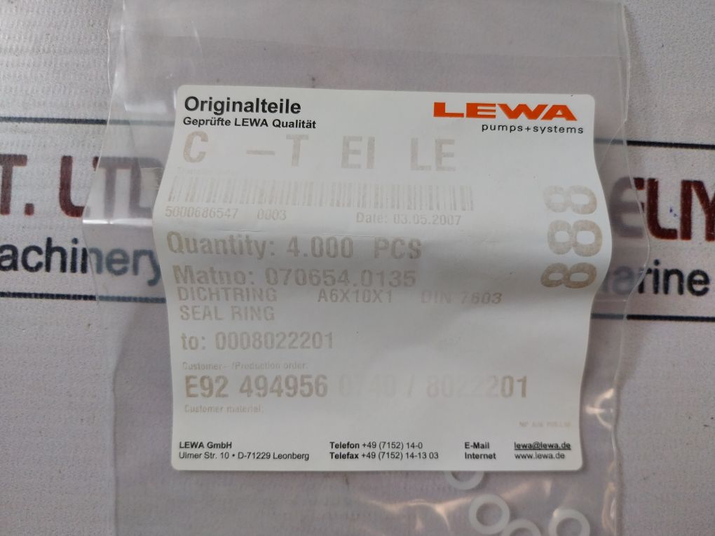 Lewa 114282.1002 Pump Elem Gaskets Radial Seal Ring Kit 071848.0062