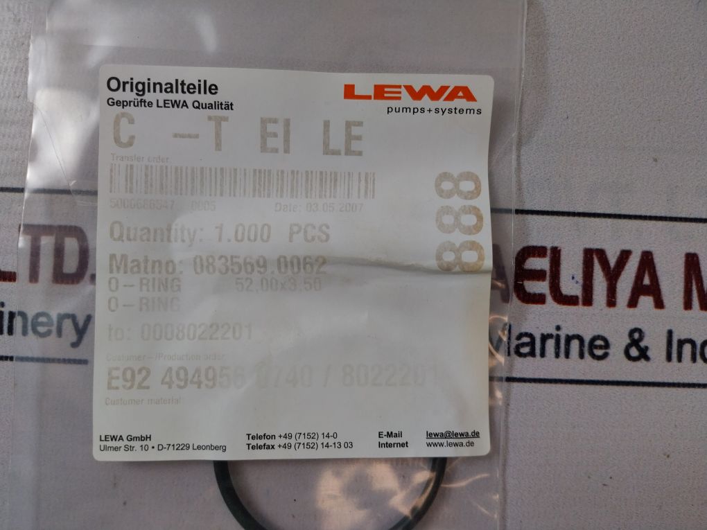 Lewa 114282.1002 Pump Elem Gaskets Radial Seal Ring Kit 071848.0062