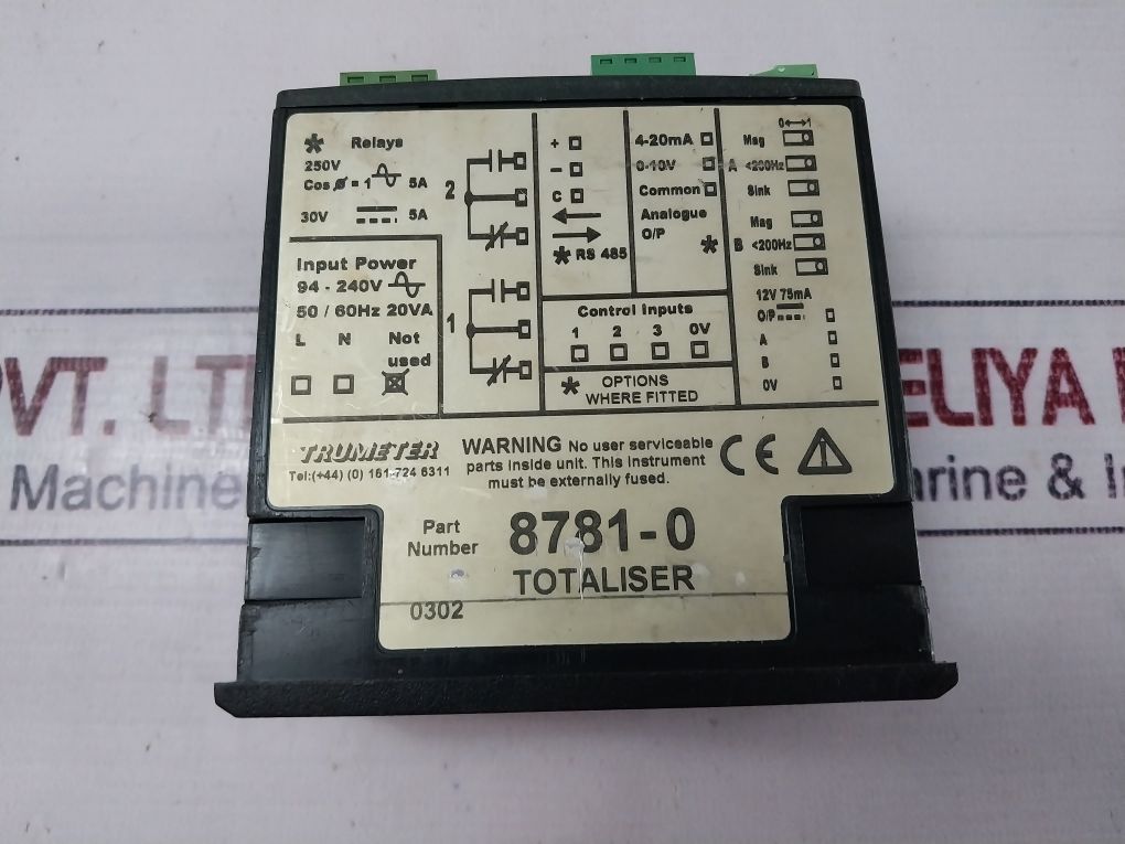 Liberty 8781-0 Trumeter Totaliser 94-240V 50/60Hz 20Va