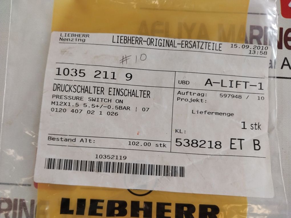 Liebherr 10352119 Pressure Switch