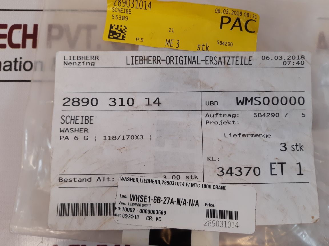 Lot Of 3X Liebherr 2890 310 14 Washer Disc