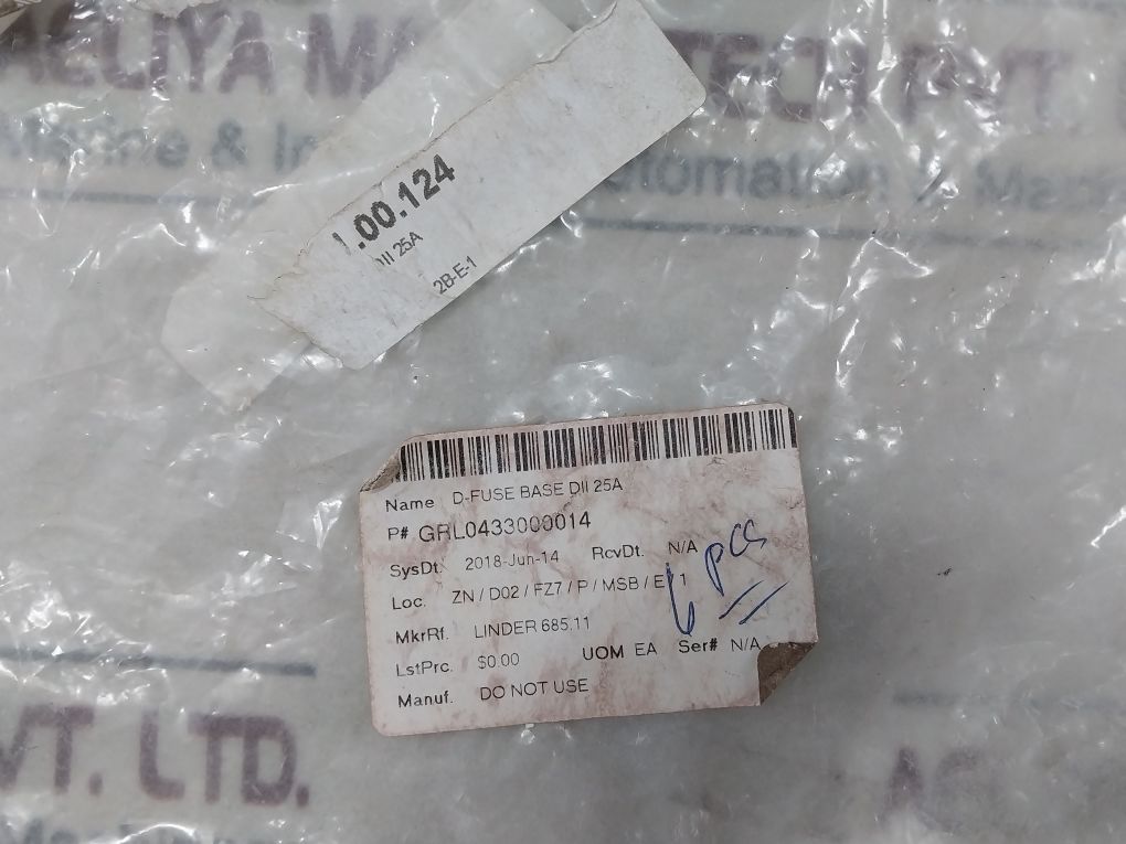 Lot Of 6X Lindner 685.11 D-fuse Base Dii 25A