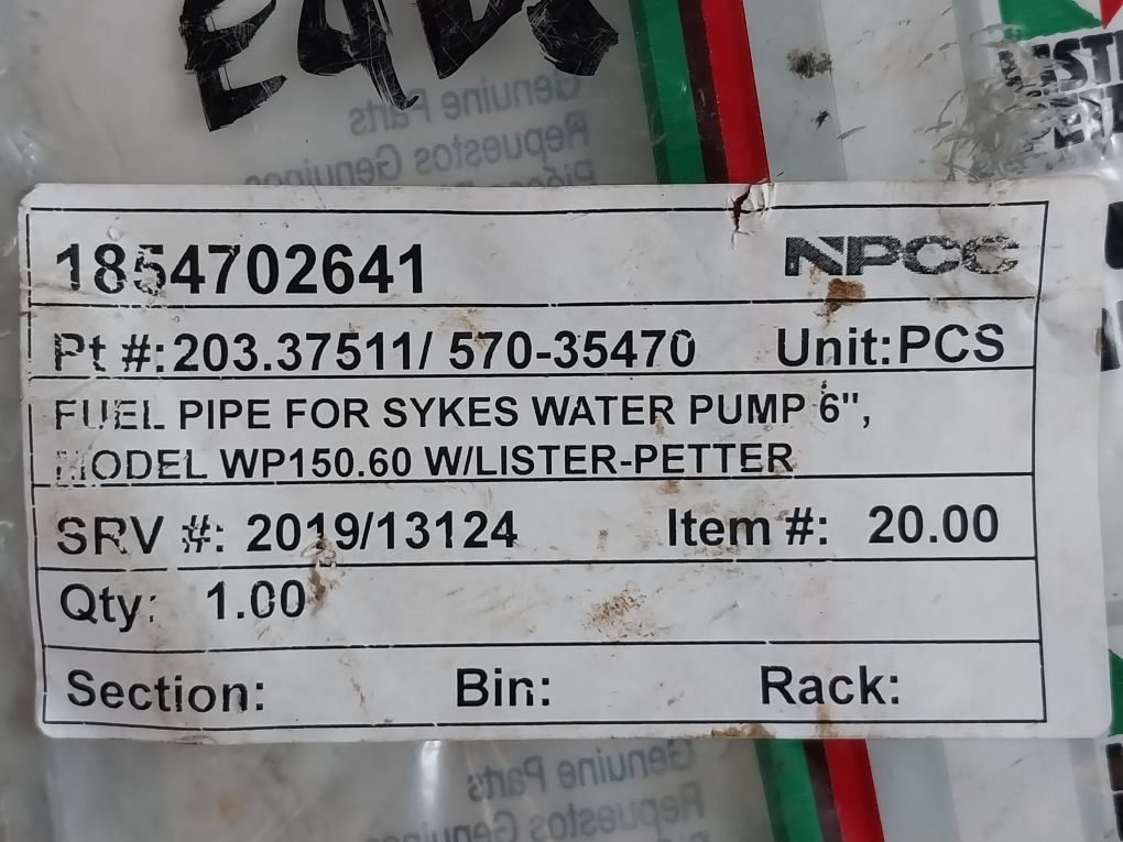 Lister Petter P570-35470 Fuel Pipe Kit