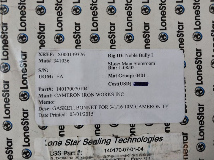 Lonestar 140170-07-01-04 Bonnet Ring Gasket  For 3-1/16 10M Cameron Ty