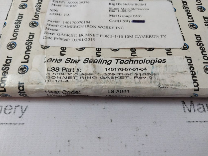 Lonestar 140170-07-01-04 Bonnet Ring Gasket  For 3-1/16 10M Cameron Ty