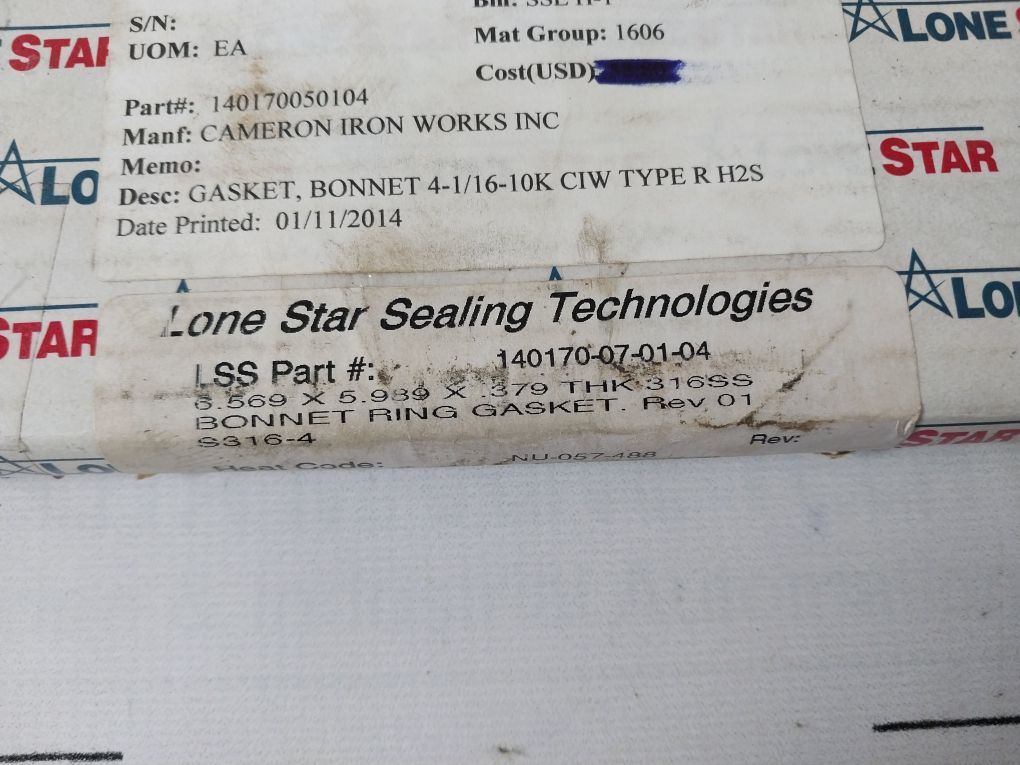 Lonestar 140170-07-01-04 Bonnet Ring Gasket Free Shipping