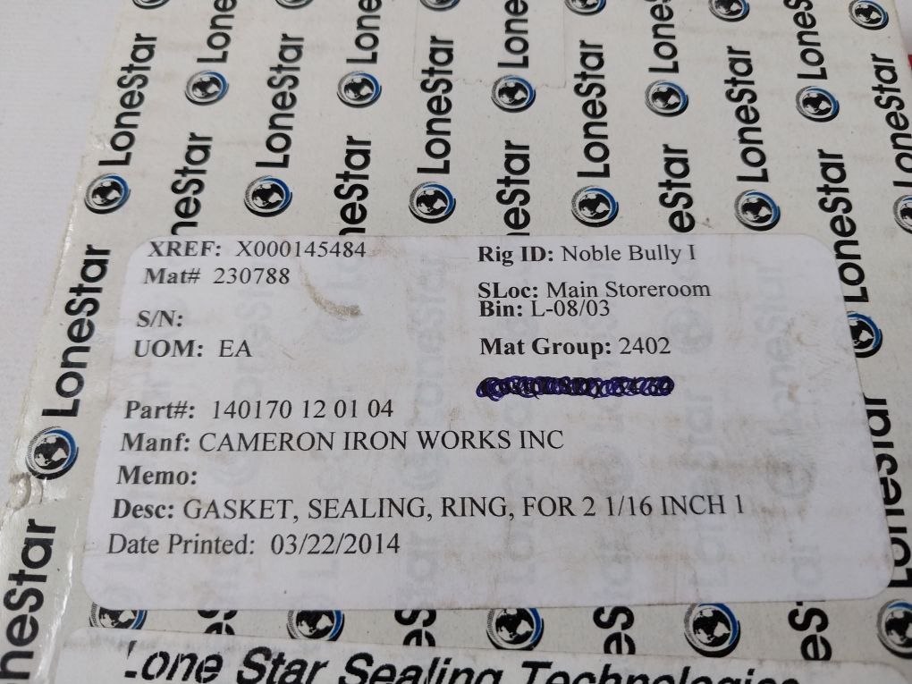 Lonestar S316-4 Bonnet Ring Gasket 140170-12-01-04