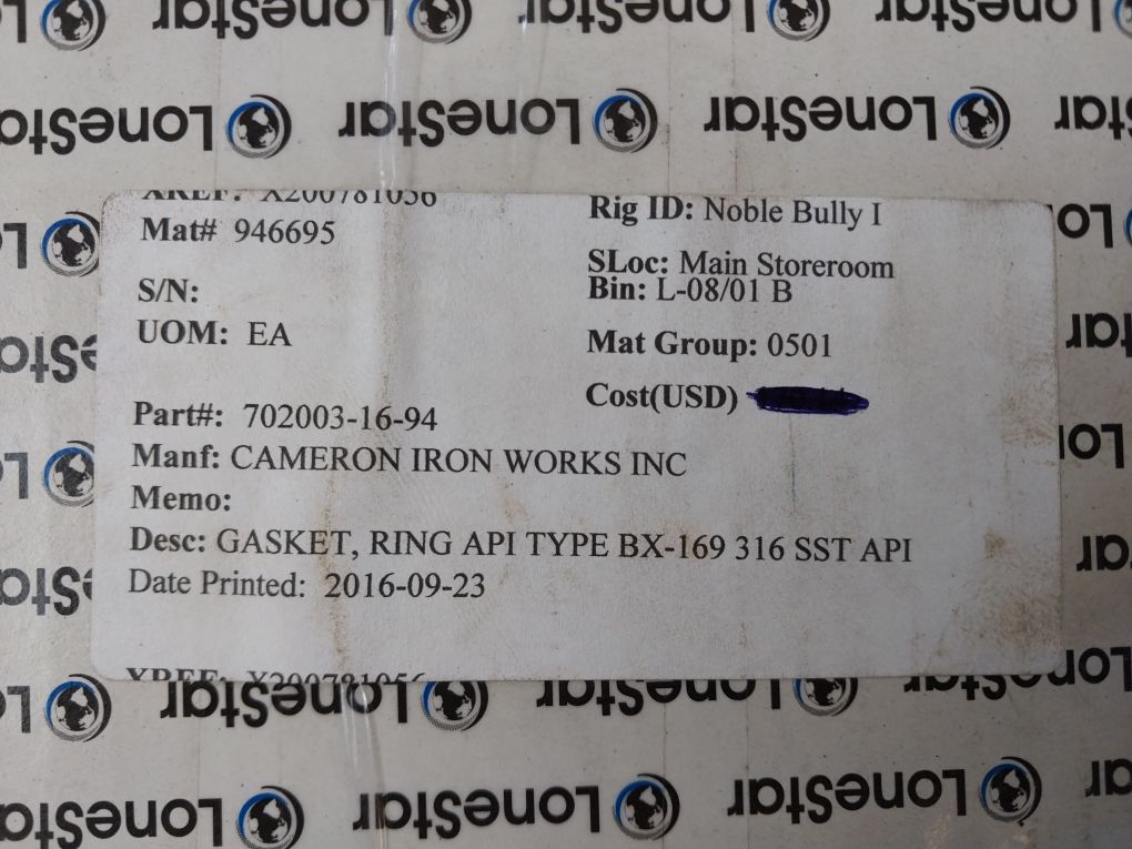 Lonestar Bx169-316 Stainless Steel Ring Joint Gasket