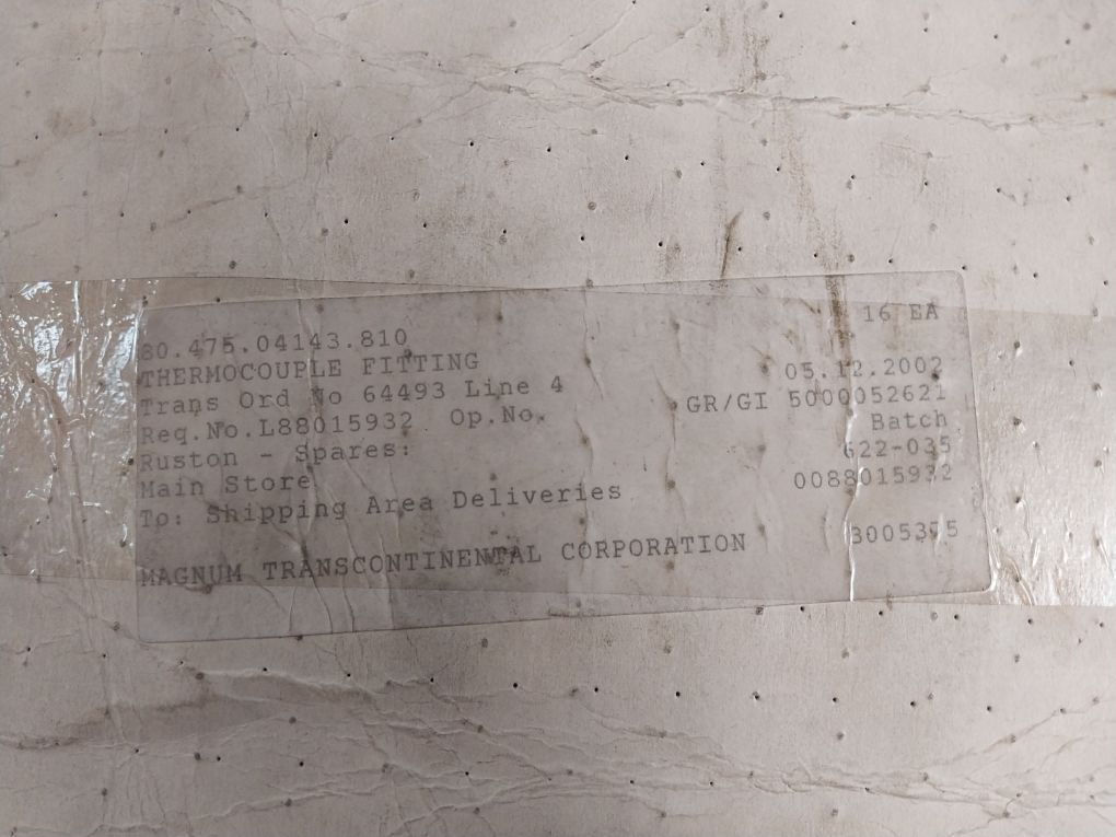 Lot Of 18X Man B&W 80-475-04143-810 Thermocouple Fitting