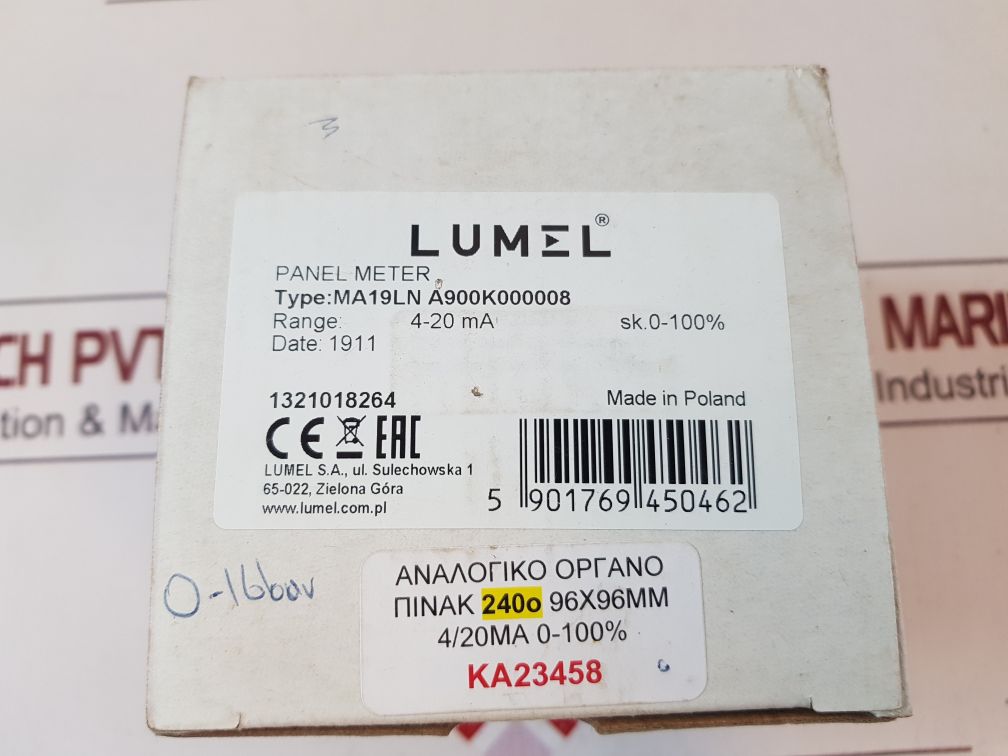 Lumel Ma 19 Panel Meter Ma19Ln A900K000008 0 To 16 Bar