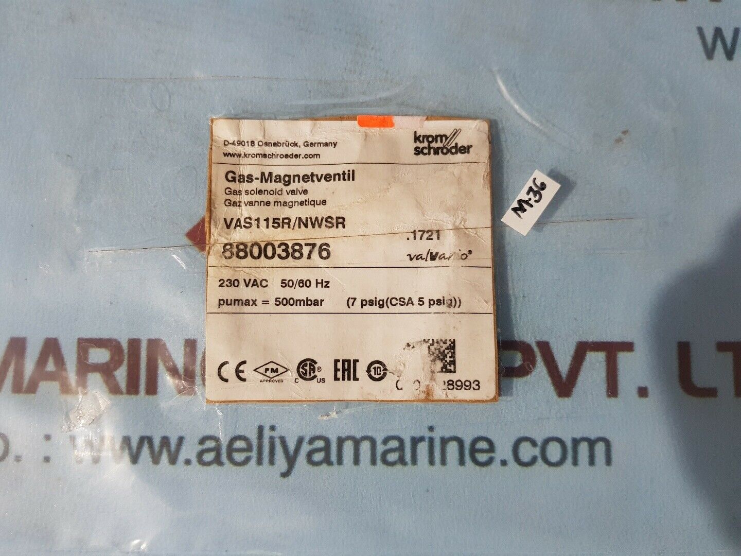 Krom schroder vas115r/nwsr gas solenoid valve