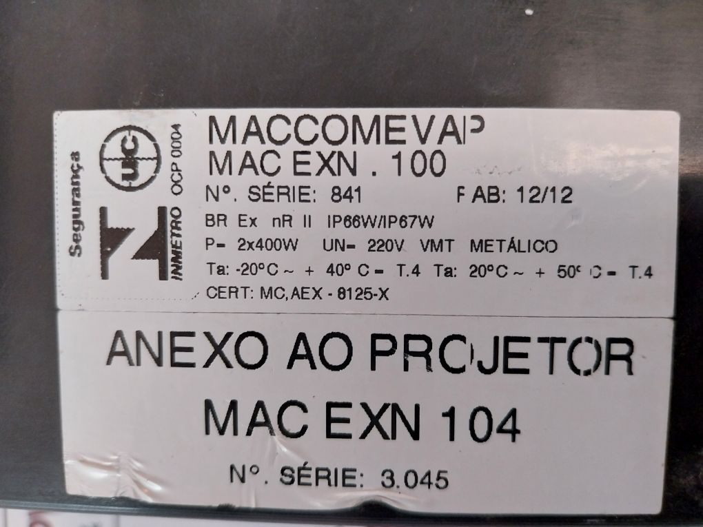 Maccomevap Rvsi 400 Ai Ig Ignitron Annex To The Projector 220V~ 60Hz