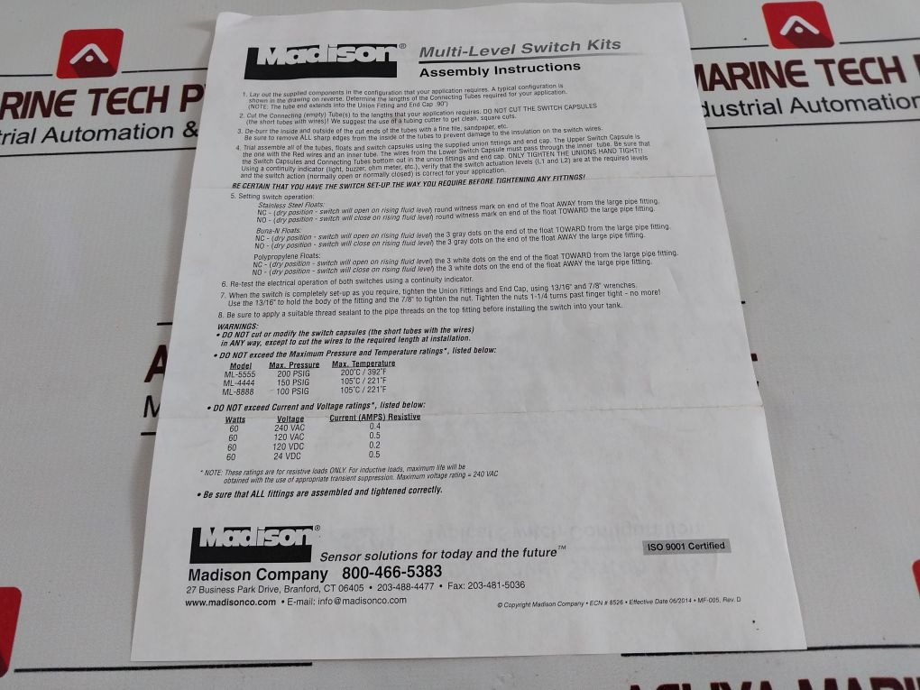 Madison 3Vu47 Vertica Liquid Level Multi-level Switch Kit