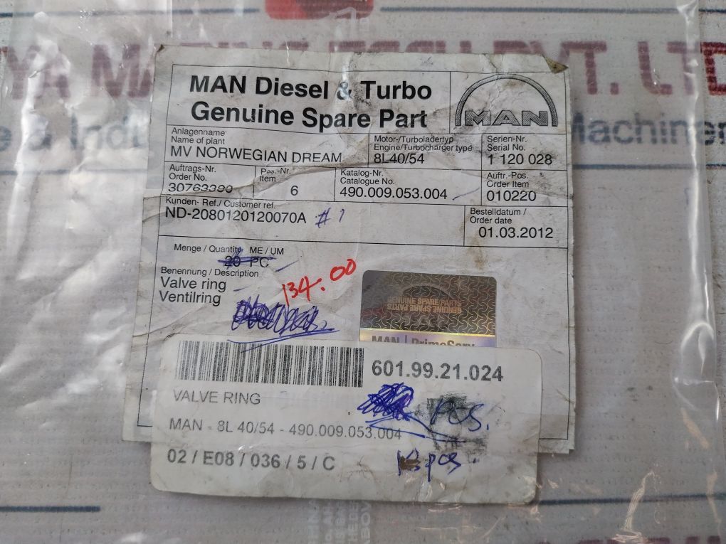 Lot Of 9X Man 8L 40/54 Valve Ring