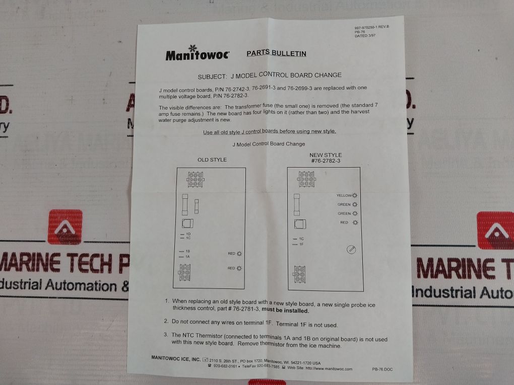Manitowoc 2511303 J Model Control Board Change