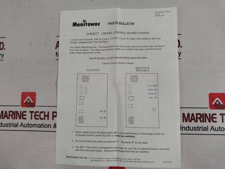 Manitowoc 2511303 J Model Control Board Change