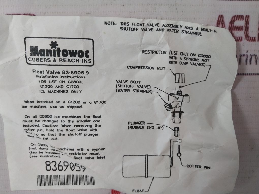 Manitowoc 83-6905-9 Float Valve Assembly Set