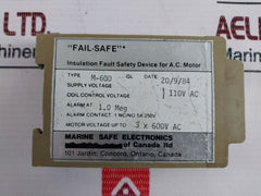 Marine Safe M-600 Insulation Fault Relay 110V Ac