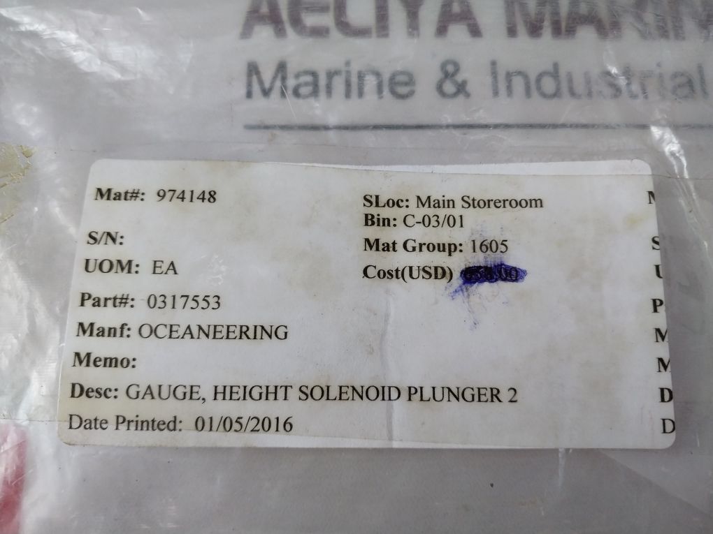 Marshall Machine 0317553-aa Solenoid Plunger Gauge