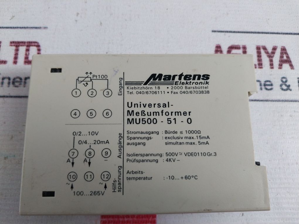 Martens Mu500-51-0 Temperature Transmitter 500V Vde0110 Gr.3