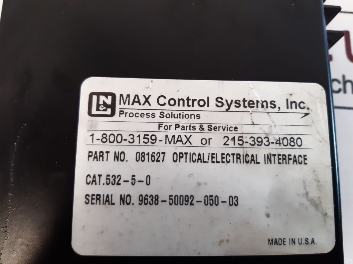 Max Control Systems 1-800-3159-max+215-393-4080 Optical/Electrical Interface