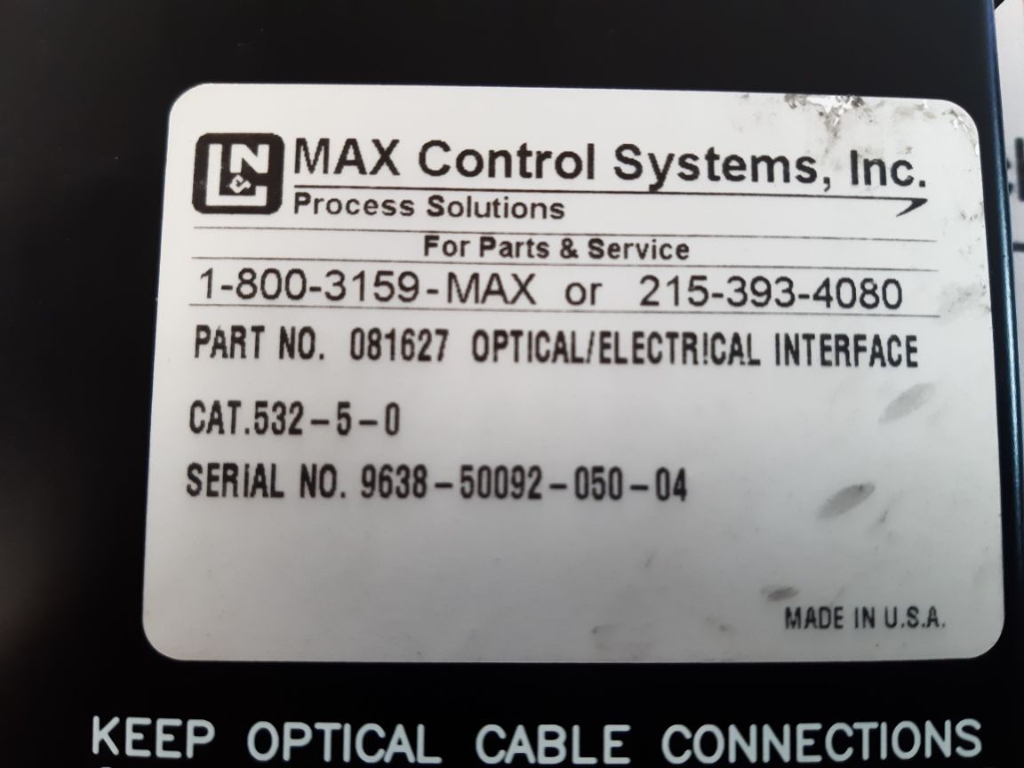 Max Control Systems 081627 Optical/Electrical Interface