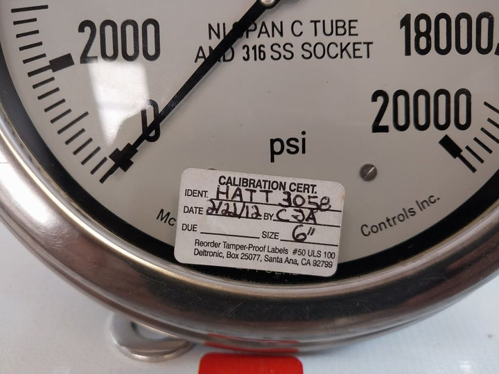 Mcdaniel Controls 316 Ss Tube And Socket 0-20,000 Psi Pressure Gauge