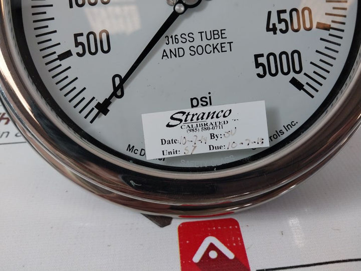 Mcdaniel Controls 316Ss Tube And Socket 0-5000 Psi Pressure Gauge