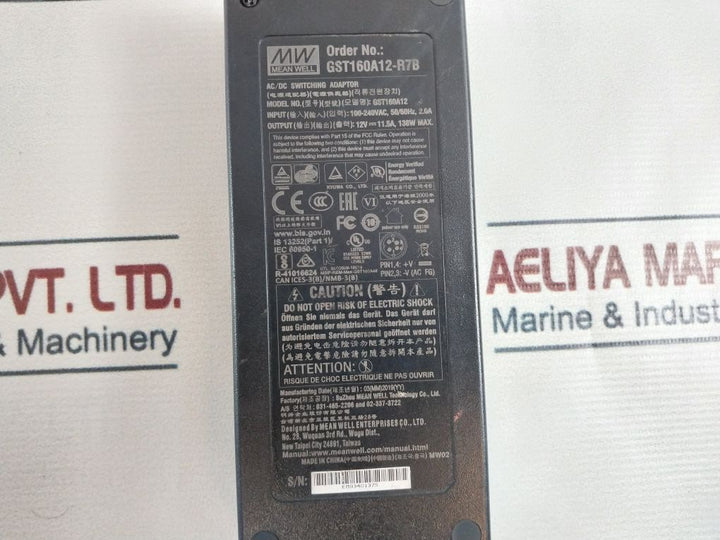Mean Well Gst160A12-r7B Ac/Dc Switching Adaptor 100-240Vac, 50/60Hz, 2.0A