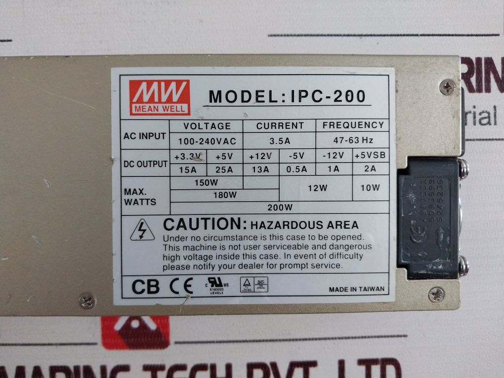 Mean Well Ipc-200 Ac To Dc Power Supply 3.5A 47-63Hz