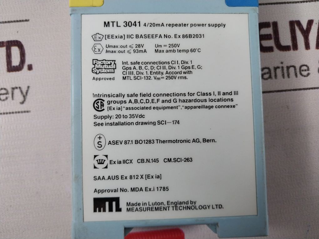 Measurement Technology Mtl 3041 4/20Ma Repeater Power Supply