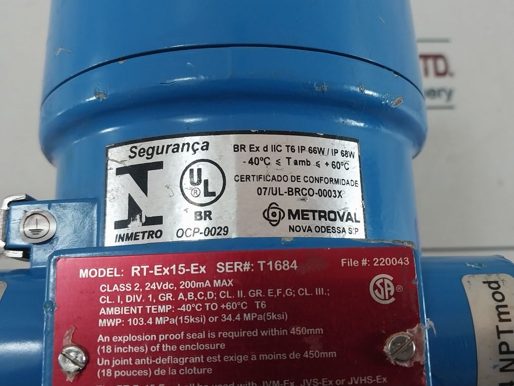 Metroval Rt-ex15-ex Flow Monitor Oi-mv-12Kg-ex