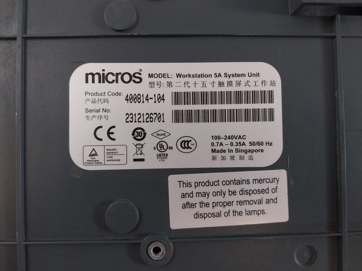 Micros 400814-104 Workstation 5A System Unit 100-240Vac