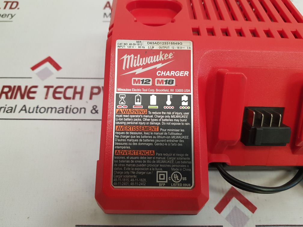 Milwaukee 48-59-1812 Battery Charger M12 And M18 18V Lithium Ion